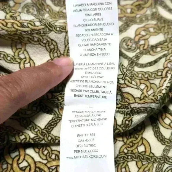 MICHAEL KORS Women's Blouse Top V-Neck Gold Chains Pattern Tie Bone Size M #152 - Picture 5 of 6